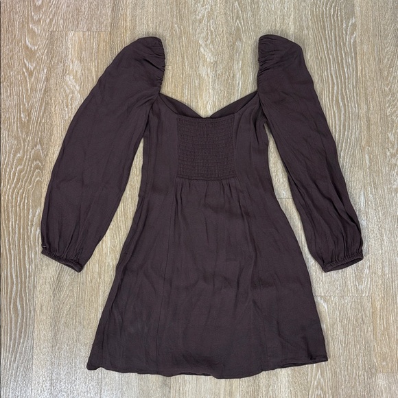 Aritzia Wilfred Novella Long Puff Sleeve Mini Dress Chocolate Mocha Brown size 4 - Picture 6 of 15